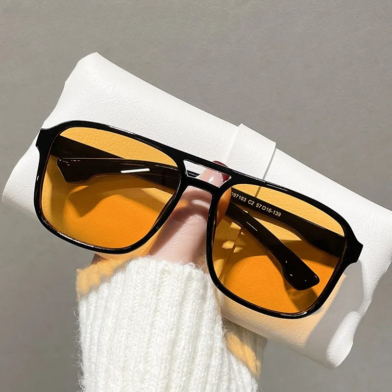 Yellow Men'S Fashion - Square Double Bridges Sunglasses Women Retro