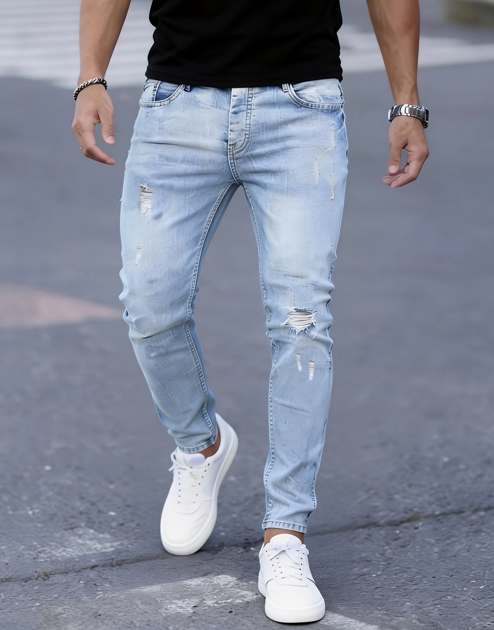 Men'S Fashion Young Professional - Men'S Slim Fit Stretch Ripped Jeans