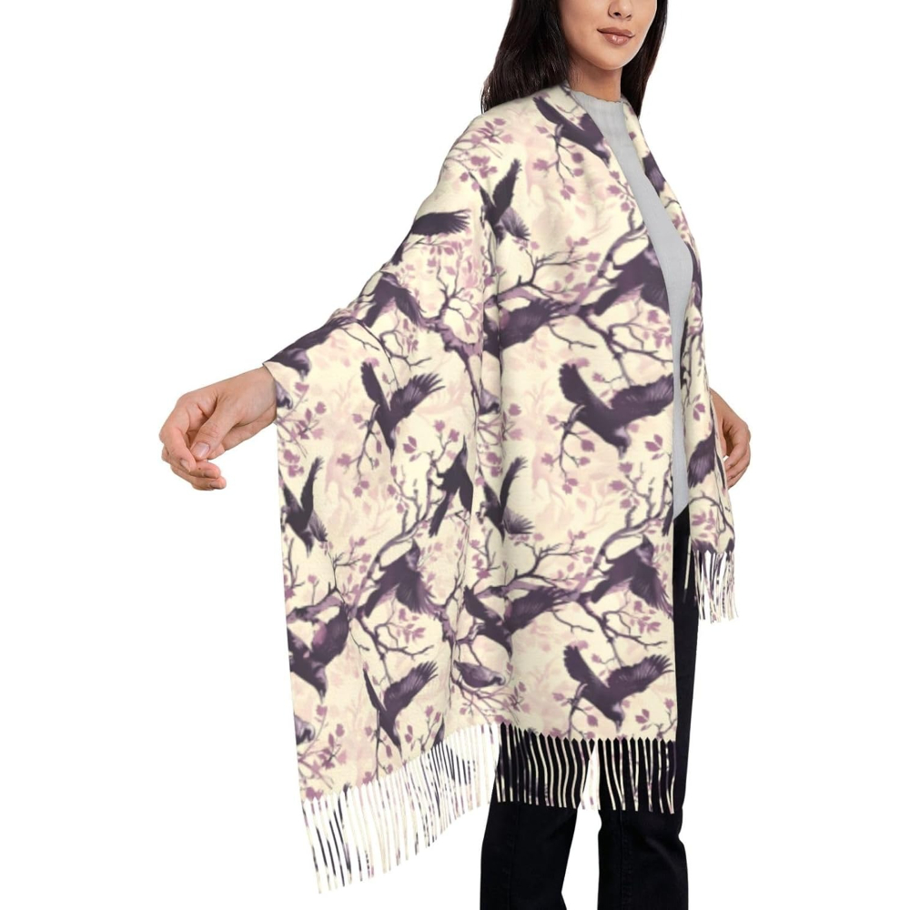 Yellow Men'S Fashion - Cheery Blossom and Raven Halloween Scarf