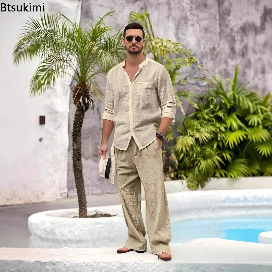 Mens Fashion Modern - New Men's Casual Cotton Linen 2PCS