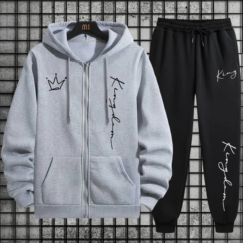 King Letter Print Hoodie and S - огляд і ціна Men Fashion King