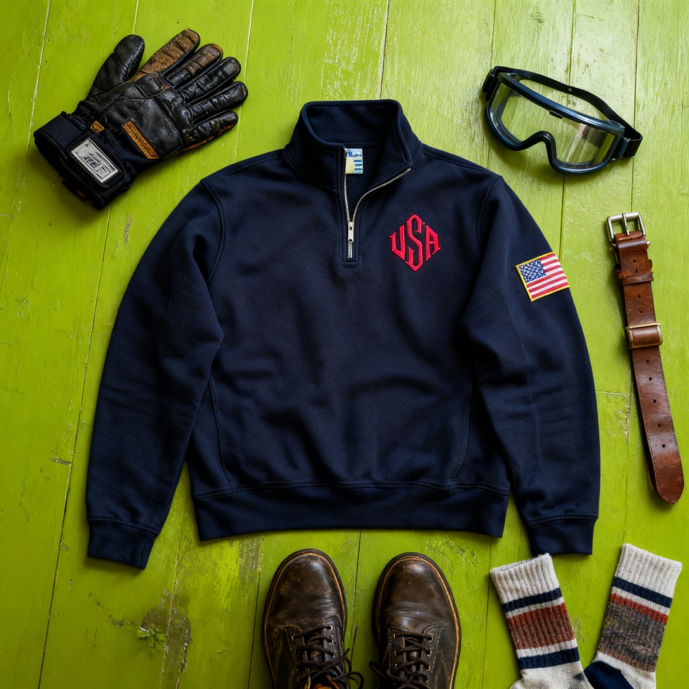 American Flag Patch Sweatshirt - огляд і ціна Mens Fashion Quarter Zip