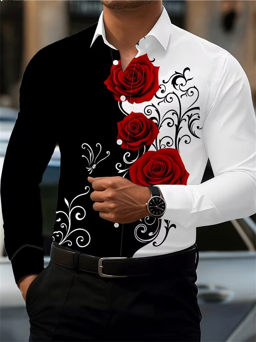 Men's Red Rose Print Long-Slee - огляд і ціна Men'S Fashion Course