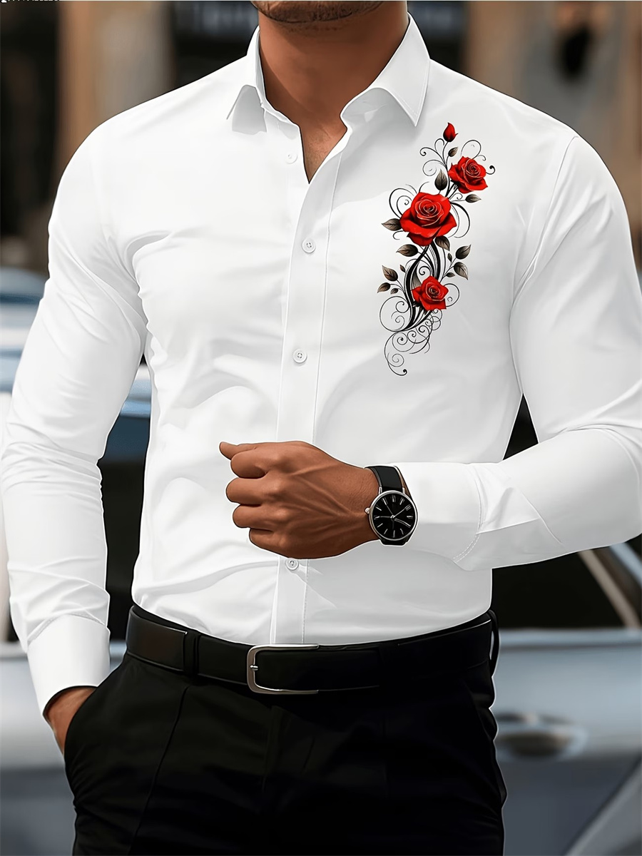 Men's Red Rose Print Long-Slee - огляд і ціна Men'S Fashion Course