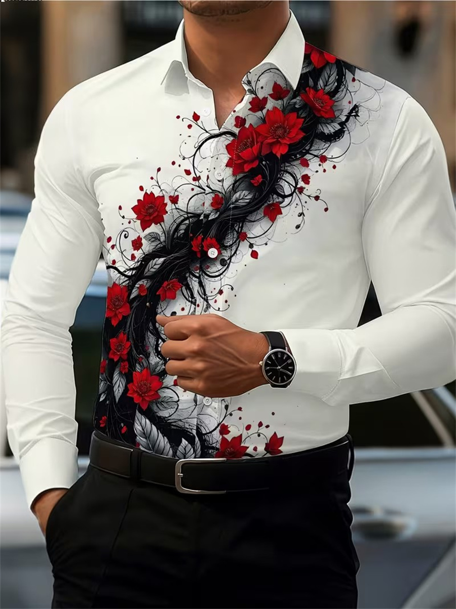 Men's Red Rose Print Long-Slee - огляд і ціна Men'S Fashion Course