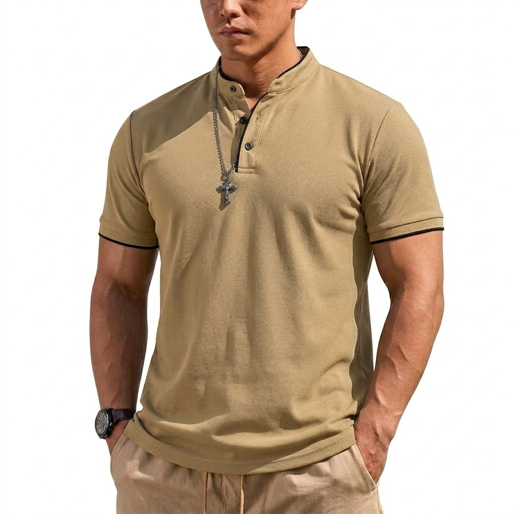Summer Short Sleeve Henley Shi - огляд і ціна Mens Fashion Modern